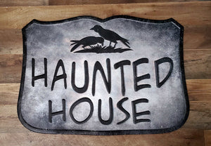 Fall "Haunted House" Metal Sign | Vintage Character