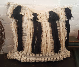 Black/Ivory Fringe Pillow