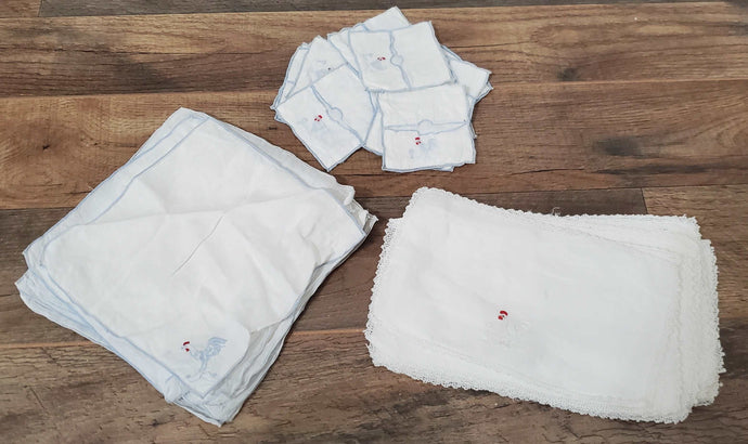 Antique Lot of 47 Rooster Napkins