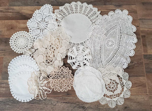 Vintage Lot of 20 White/Ivory Doilies Linens #11