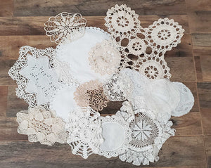 Vintage Lot of 20 White/Ivory Doilies Linens #12