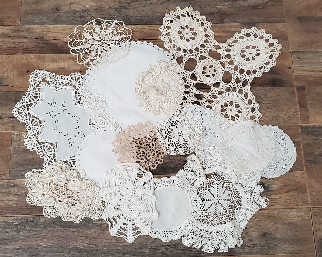 Vintage Lot of 20 White/Ivory Doilies Linens #12