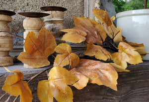 Old Maple Leaves 48" Stem/Spray/Branch Fall Bundle of 7 Aged Dried Leaves | Vintage Character