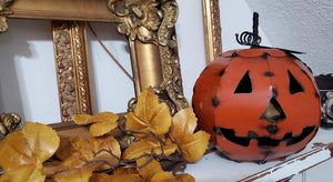 Halloween Small Metal Pumpkin ~ Orange