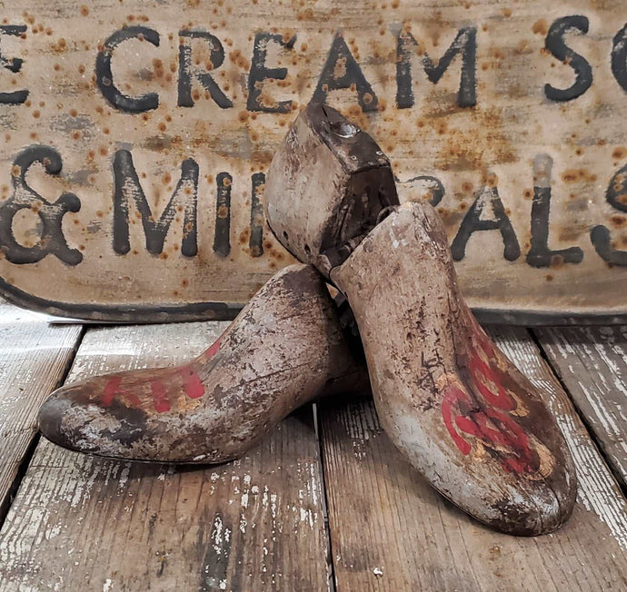 Antique Wooden Shoe Mold Set of 2~Gray | Vintage Character