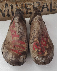 Antique Wooden Shoe Mold Set of 2~Gray