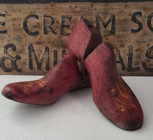 Antique Wooden Shoe Mold Set of 2~Red