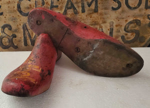 Antique Wooden Shoe Mold Set of 2~Red | Vintage Character