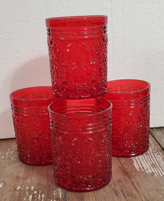 Vintage Style Red Short Glasses Set of 4 | Vintage Character