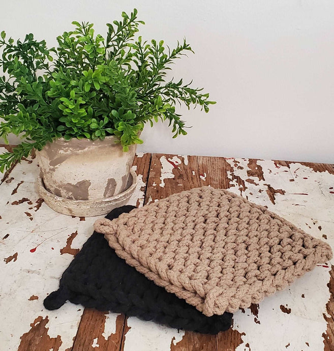 Hand Woven Crochet Pot Holder Set of 2 | Vintage Character