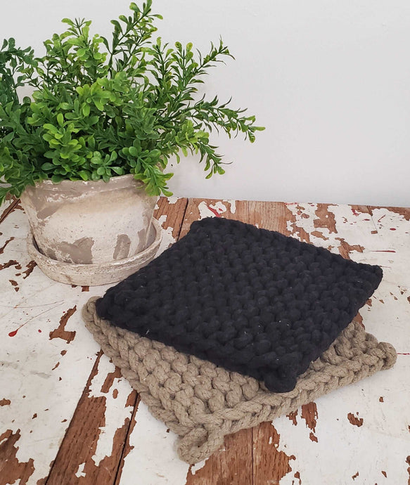 Hand Woven Crochet Pot Holder Set of 2 | Vintage Character