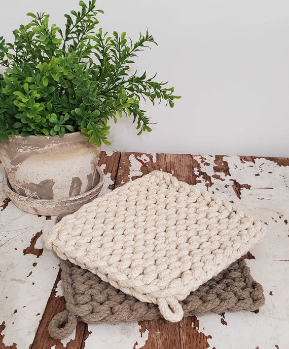 Hand Woven Crochet Pot Holder Set of 2 | Vintage Character