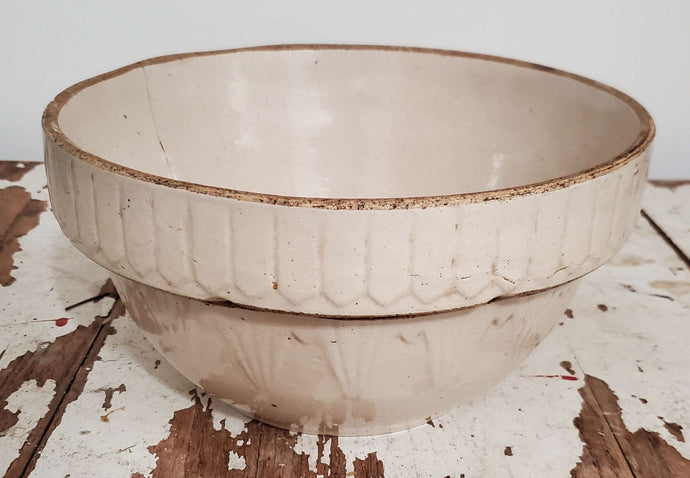 Antique Primitive Picket Fence Stoneware Mixing Bowl