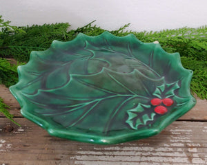 Vintage Ceramic Holly Berry Cake Stand