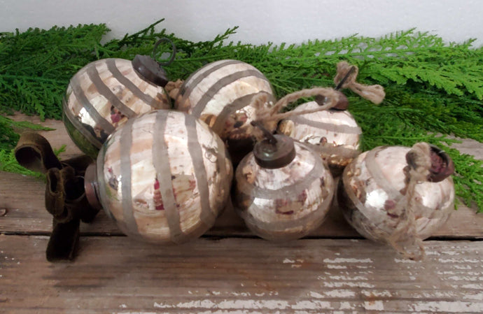 Set of 6 Christmas Mirrored Bronze Aged Ball Ornaments