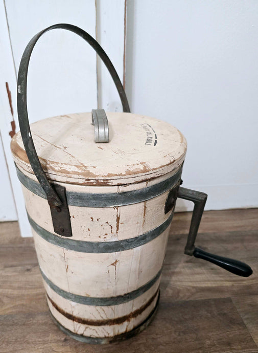 Antique Ivory White Ice Cream Bucket Churner
