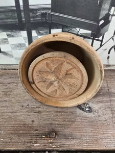Antique Wood Round Butter Mold ~ Flower