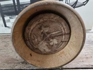 Antique Wood Round Butter Mold ~ Flower