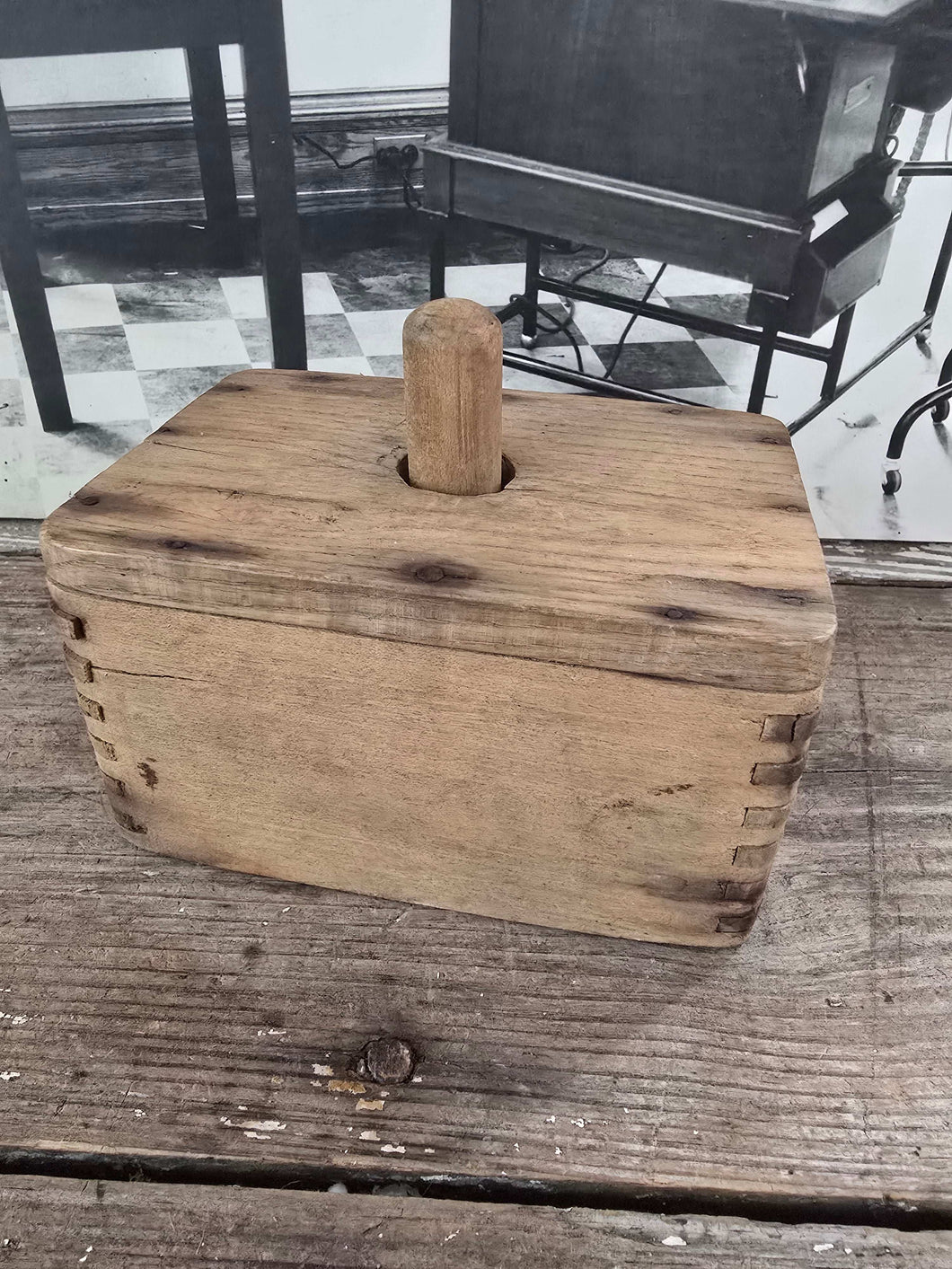 Antique Wood Square Butter Mold