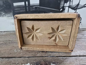 Antique Wood Square Butter Mold ~ Stars