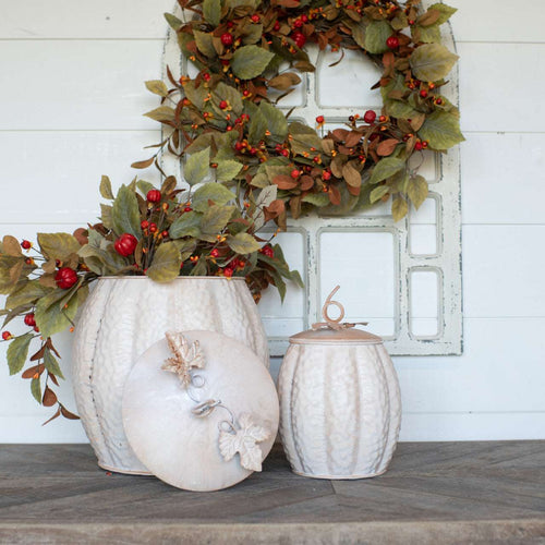 Fall Metal Pumpkin Canister Set Ivory | Vintage Character