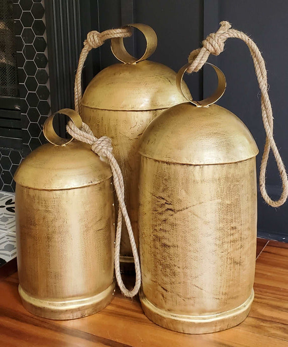 Jumbo Antique Gold Cow Bell Set of 3