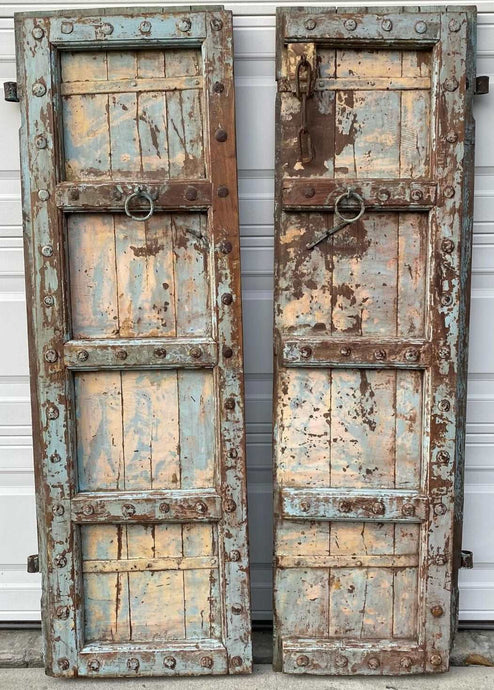 Antique Pair of Blue Pordandar Wooden Doors ~Ships Free | Vintage Character