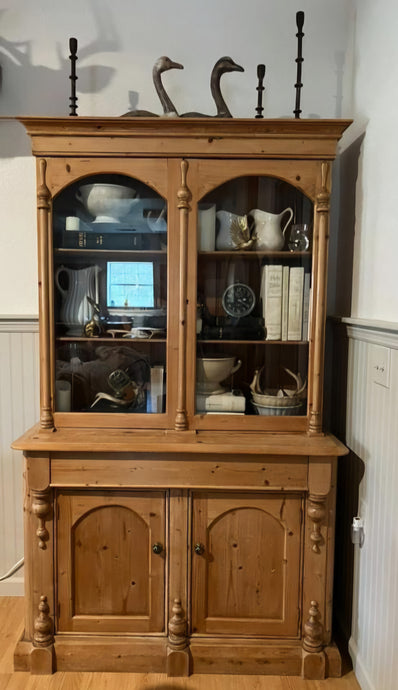 Antique English Pine China Cabinet