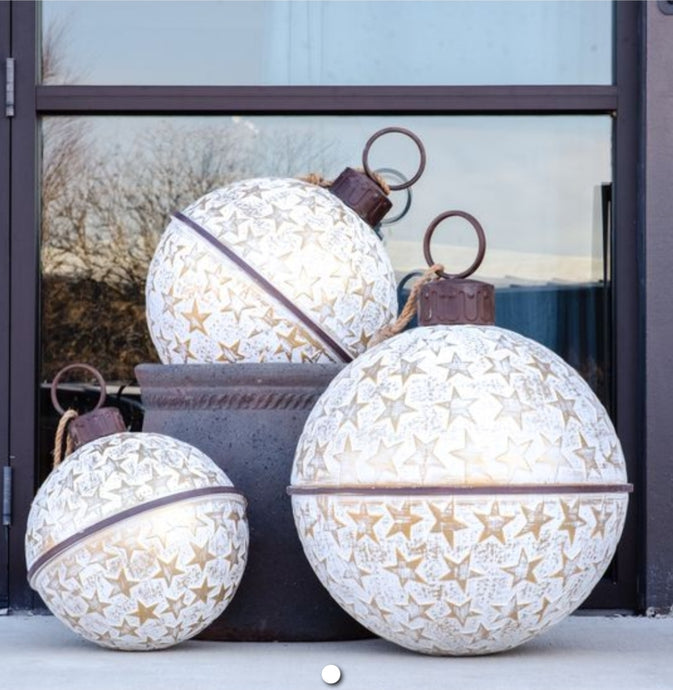 Set of 3 Jumbo Extra Large Christmas Sleigh Bells ~ Gold/White Star