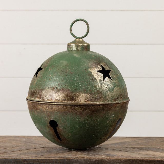 Jumbo Oversized Rustic Green Sleigh Jingle Bell ~ Extra Large 20