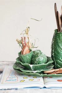 Hand Painted Stoneware Cabbage Shaped Platter | Vintage Character