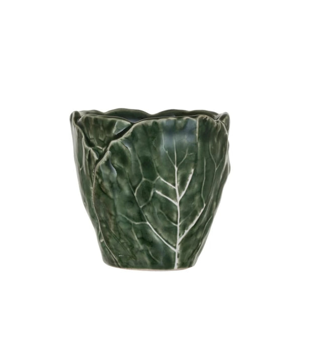 Hand Painted Stoneware Cabbage Shaped Planter | Vintage Character