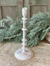 Load image into Gallery viewer, Chinkapin Taper Candle Holder Set of 3 White &amp; Gold Distressed