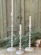 Load image into Gallery viewer, Chinkapin Taper Candle Holder Set of 3 White &amp; Gold Distressed