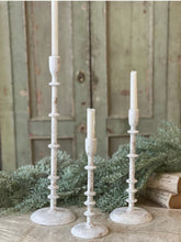 Load image into Gallery viewer, Chinkapin Taper Candle Holder Set of 3 White &amp; Gold Distressed