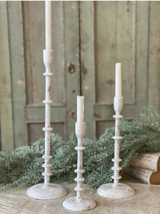 Chinkapin Taper Candle Holder Set of 3 White & Gold Distressed