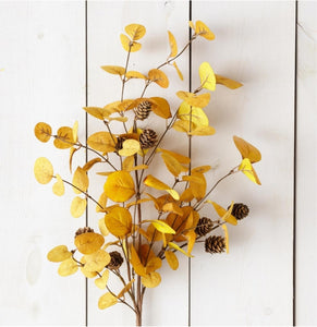 32" Mustard Yellow Eucalyptus Leaf Spray