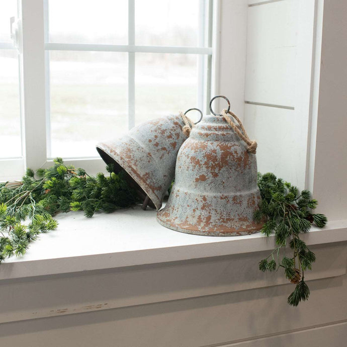 Christmas Cowbell Set of 2 Distressed Large Bells | Vintage Character