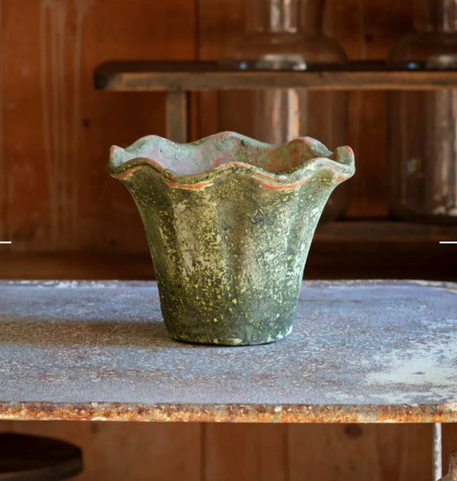Aged Mossy Garden Ruffled Edge Pot