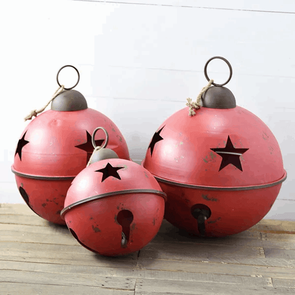 Set of 3 Jumbo Extra Large Christmas Sleigh Bells ~ Red