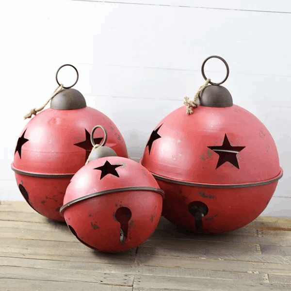 Set of 3 Jumbo Extra Large Christmas Sleigh Bells ~ Red Set of 3 Jumbo Extra Large Christmas Sleigh Bells ~ Red