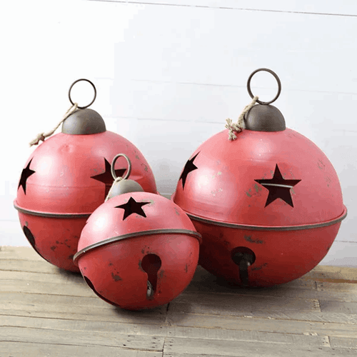 Set of 3 Jumbo Extra Large Christmas Sleigh Bells ~ Red | Vintage Character