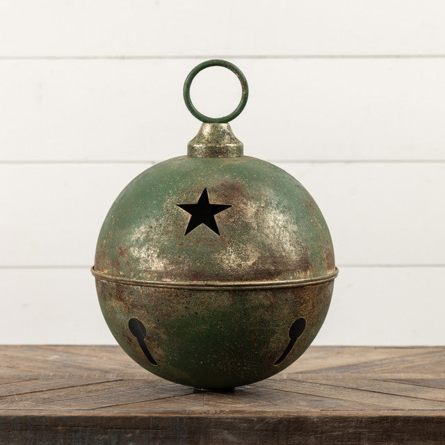 Jumbo Oversized Rustic Green Sleigh Jingle Bell ~ Extra Large 15.75