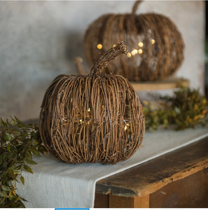 Fall Rattan Lighted Pumpkin~Medium