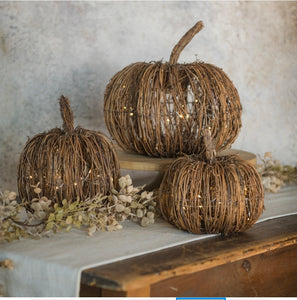 Fall Rattan Lighted Pumpkin~Small