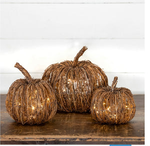 Fall Rattan Lighted Pumpkin~Small