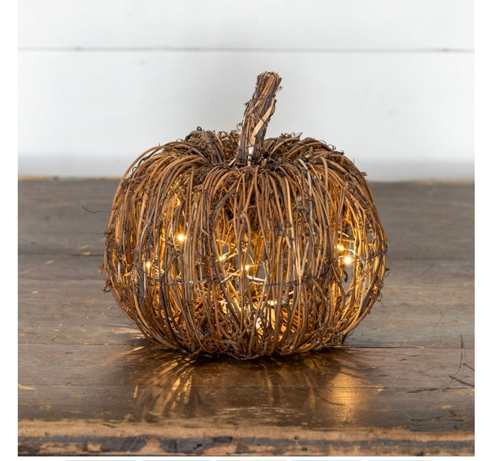 Fall Rattan Lighted Pumpkin~Small