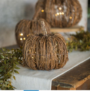 Fall Rattan Lighted Pumpkin~Small