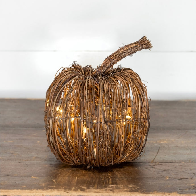 Fall Rattan Lighted Pumpkin~Medium