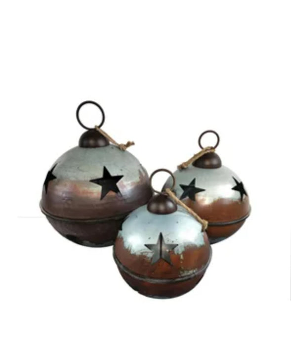 Set of 3 Jumbo Extra Large Christmas Sleigh Bells ~ Galvanized Rustic | Vintage Character